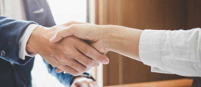 Two professionals shake hands